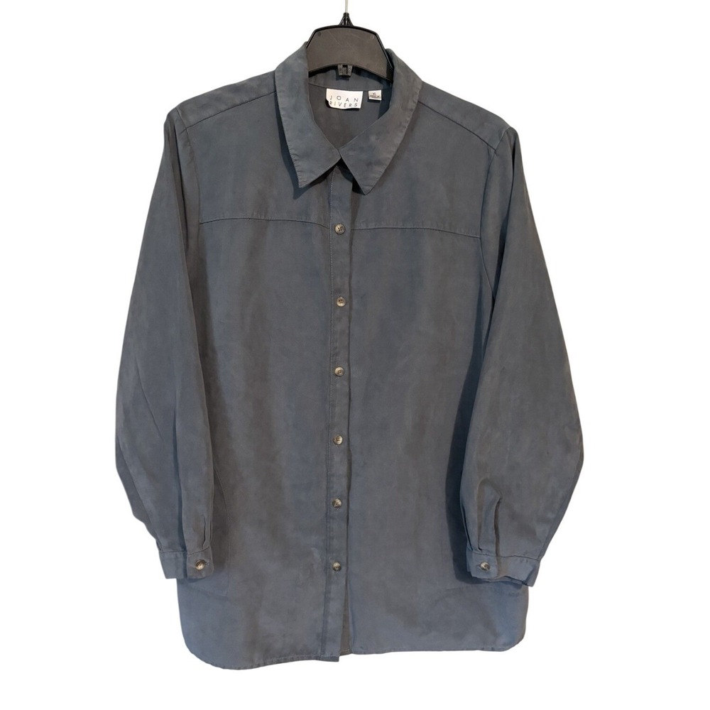 Joan Rivers Gray Button-Up Shirt Long Sleeve Shacket Jacket XL with Pockets Soft